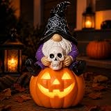 Solar Halloween Gnome Statue Outdoor Decor Lighted Pumpkin Garden Figurine