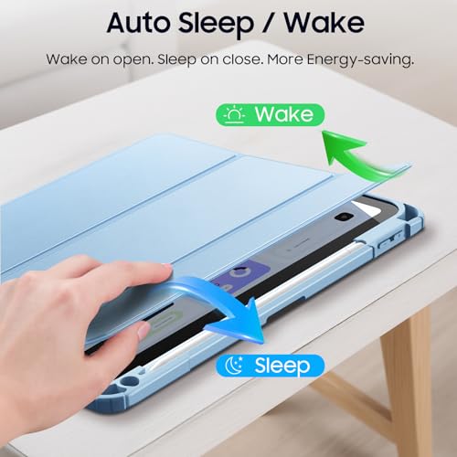 FINTIE Hybrid Case for iPad (A16) 11th Gen 11-inch (2025) & iPad 10th Gen 10.9-inch (2022) - Shockproof Clear Acrylic Back with TPU Frame, Built-in Pencil Holder, Auto Wake/Sleep, Sky Blue - Image 7