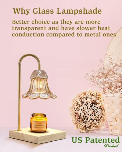 Keymit Candle Warmer Lamp For Jar Candles, Glass Gold Modern Electric Dimmable Wax Melter Lamps, Flower Lampshade Candle Lamps For Home Decor, Soy Wax Candles,2 Bulb Included #TOP3