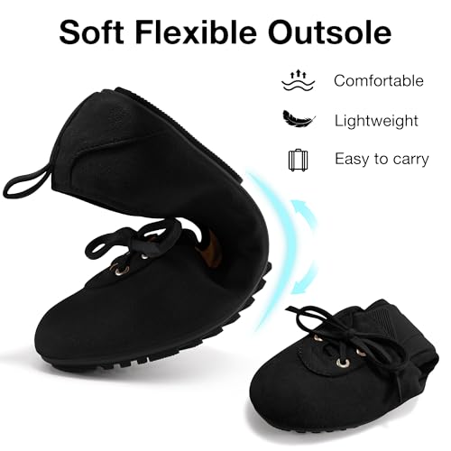 Image of Ecetana Flats for Women Dressy Shoes Round Toe Comfortable Faux Suede Slip On Foldable Ballet Flats for Casual Work