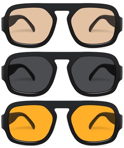 YMRFW Retro Square Aviator Sunglasses for Women Men 70s Vintage style Shades Trendy Flat Top UV Protection Sun Glasses