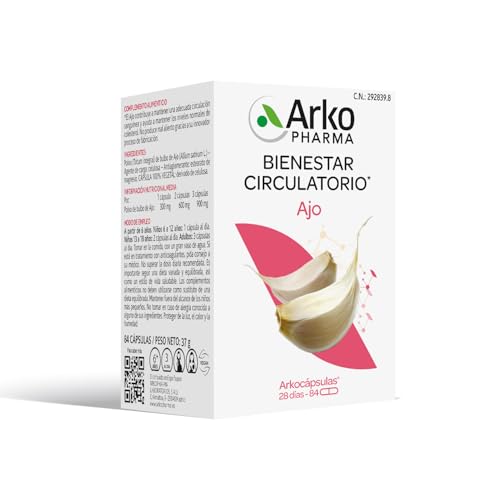 Arkopharma Arkocápsulas Ajo 84, Contribuye a mantener una adecuada circulación sanguínea, Ayuda a mantener los niveles normales de colesterol, Apto a partir de 6 años, Complemento Alimenticio