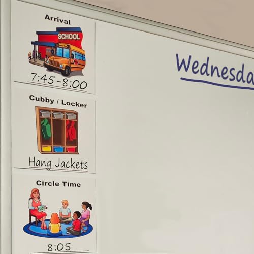 Daily Classroom Picture Schedule, for Special Education, Pocket Charts, Kids Daily Routines, Calendar, Visual Supports: 48 Large 4.75\" Laminated and Dry Erase Behavior Communication Cards
