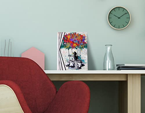 Cirabky Banksy Canvas Wall-Art For Bedroom Girls - Colorful Graffiti Wall Art - Hot Air Balloon Abstract Posters Size 15 X 11.5 Inches #TOP3