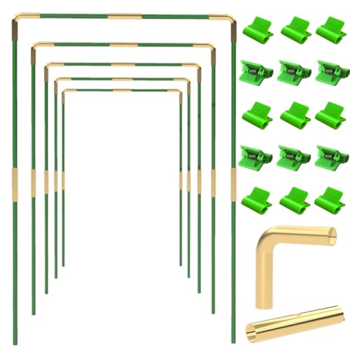 PirateAnt Metal Greenhouse Hoops Set for Raised Beds21.2 x 31.1 Green Garden Hoops with Metal connectors ABS ClipStainless Steel Spring for Row Cover DIY Grow Tunnel5 Sets.