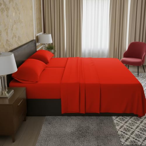 Image of Elegant Comfort Luxury 1500 Premium Hotel Quality Microfiber 5-Piece Sheet Set - Wrinkle Resistant, All Around Elastic Fitted Sheet, Deep Pocket up to 16 inch, Split King, Red