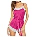 WOZOW Ensembles De Pyjama en Satin à Camisole Dentelle Nuisette Sexy Femme Lingerie Babydoll Robe Chemise Nuit avec Shorts(Rose,M)
