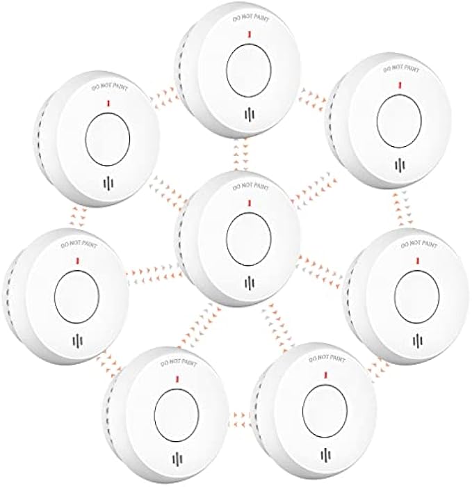 Jemay Wireless Interconnected Smoke Detectors, Fire Alarm with 820 ft Transmission Range, Smoke Alarm 10 Year Lithium Battery Operated, Fire Detector with Silence/Low Battery Signal,8 Pack