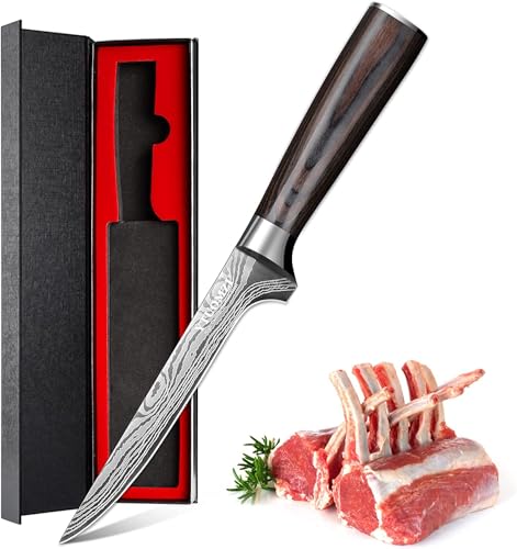 Ytuomzi Boning Knife 6-inch High Carbon German Steel Flexible Fillet Knife for Fish – 6' Razor...