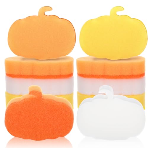 Image of Tioncy 12 Pack Kitchen Sponges Bulk Dual Sided Scrubber Sponges Dishwashing Kitchen Cleaning Accessories for Household Supplies(Pumpkin,Orange, Yellow, Beige)
