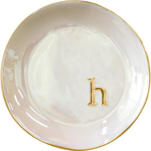 COLLECTIVE HOME - Iridescent Jewelry Tray, 4.75-Inch Personalized Lowercase Embossed Lettering, Lustrous Multicolored Finish, Unique Alphabet Trays for Stylish Décor and Gifts (h)