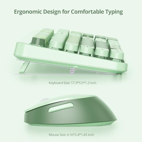 Image of GTSP Typewriter Colorful Green Wireless Keyboard and Mouse Combo, 2.4GHz Full-Size Retro Cute Office Computer Keyboard with Round Keycaps for Desktop Laptop and PC (Colorful Green)