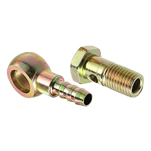 X AUTOHAUX 1Set Banjo Bolt Kit M12x1.5 Banjo Bolt Hose Barb Fittings Brake Line Fitting Adapter with Copper Washers for Motorcycle Car Iron Bronze Tone
