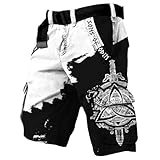 Men's Fashion Graphic Shorts 3D Print Viking Tattoo Pants Hiking Cargo Bottoms Summer Beach Trunks(CM-Viking Tattoos-2,L)