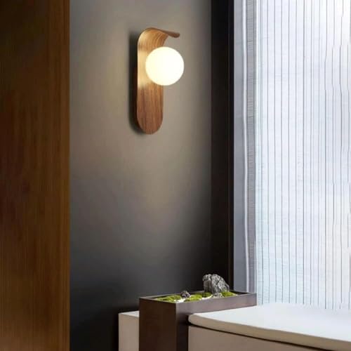Apliques de pared modernos globo de cristal madera para lámpara de mesilla de noche 6