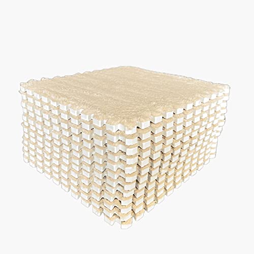 easycustomerlee 12pcs Tiled Puzzle Play Mats Interlocking Shaggy Soft EVA Foam Mats Protective Floor for Children Kids Room Home Parlor Bedroom(Khaki)