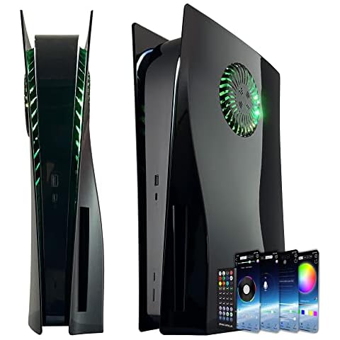 PS5 Faceplate with RGB Light Strip DOBEWINGDELOU PS5 Glossy Face Plate 400+ Effects LED Light Ring Console Cover for PlayStation 5 Disc Edition DIY Decoration Kit Accessories Eelectroplating Black Cover