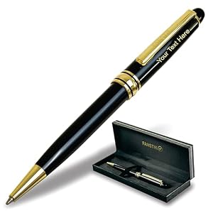 FANSTIK Customized BallPoint pen with name (MADE IN USA), stainless steel, black and gold, luxury engraved pen personalized for men and for women. (BallPoint Black-Gold)