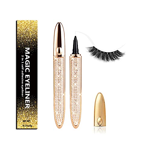 2021 Upgraded Self-Adhesive Eyeliner Glue Pen,2 In 1 Eye Liner Pen Diamond Bling Glitter Liquid Eyeliner No Glue, Non Magnetic, Eye Liner For Eye Makeup And Wear Normal False Eyelashes (2021 A) #TOP1