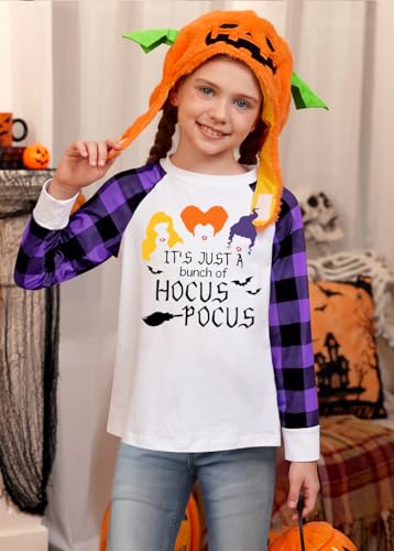 Image of BesserBay Girls Halloween Funny Plaid Graphic Shirt Long Sleeve Spooky Patchwork Raglan Top 5-14 Years