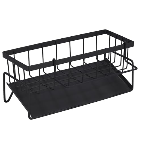 LetCast Organizador Fregadero Cocina y Baño con Bandeja de Drenaje autodrenante Organizador para cepillos jabones con Soporte para Colgar Paños Trapos Almacenaje Accesorios Baño Color Negro