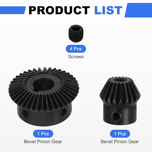 Image of uxcell 2Pcs Tapered Bevel Gears Set, 1 Mod 1:2 (20T /40T) Harden Steel Straight Bevel Gear, 90 Degree Steering Motor Gears, (5mm /12mm Shaft Hole with Keyway)