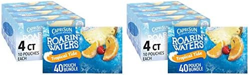 Capri Sun Roarin' Waters Tropical Tide Naturally Flavored Water Kids Juice Beverage, Holiday Travel and Entertaining (40 ct Pack, 4 Boxes of 10 Pouches) (Pack of 2)