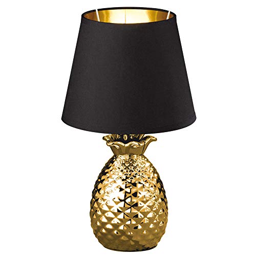 Reality Leuchten Pineapple R50421079 Tischleuchte, Keramik, Stoffschirm Schwarz / Gold