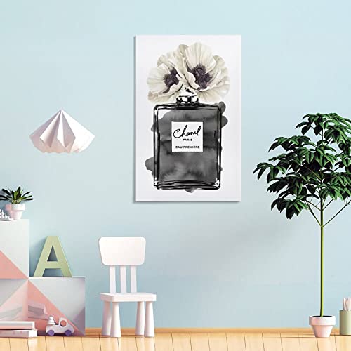 Yamaxun Art Fashion Perfume Bottle Black With Grey & White Canvas Print Poster Modern Office Family Bedroom Wall Decorative Picture Posters Room Aesthetic Decor Painting Gift 12X18Inch(30X45Cm) #TOP3