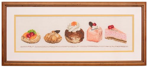 Thea Gouverneur 18 Count Cake Assortment on White Aida Counted Cross Stitch Kit, 18.5" by 4.75", White