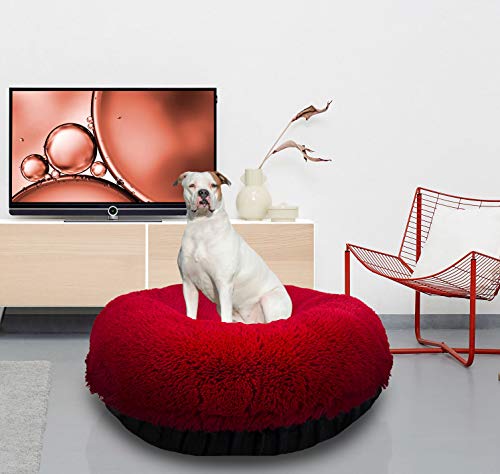 Bessie And Barnie Signature Black Puma / Lipstick Extra Plush Faux Fur Bagel Pet / Dog Bed (Multiple Sizes) #TOP2