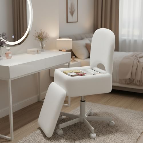 Rolanstar - Rolanstar Chaise et Coiffeuse à Hauteur Réglable avec Rangement, Confort Tabouret de Salon pour Vanité, Velours, Bureau à Domicileu(Blanc,Grande)