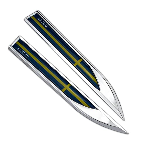 Image of 1 Set Swedish Flag Sweden Cross Logo Car Fender Side Left and Right Metal Sticker Decal Emblem Badge for SAAB