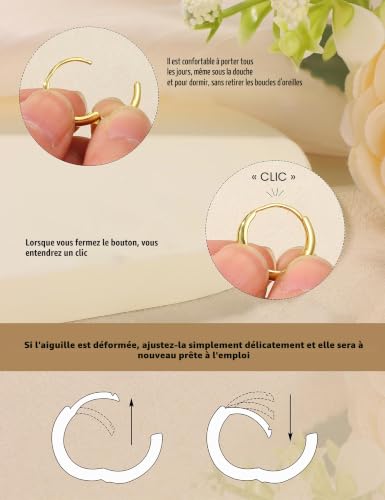 MOGASA Boucles d'Oreilles Femme Acier Inoxydable Ensemble Hypoallergénique Créoles Clous D'oreilles Piercing Oreille Helix Cartilage Boucle d Oreille Acier Inoxydable pour Femme Bijoux – vue 7
