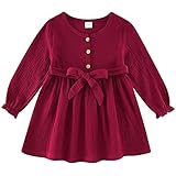 Vieille Dresses for Girls 4T Toddler Long Sleeve Burgundy Dress for Toddler Girls 5T Tea Party Fall...