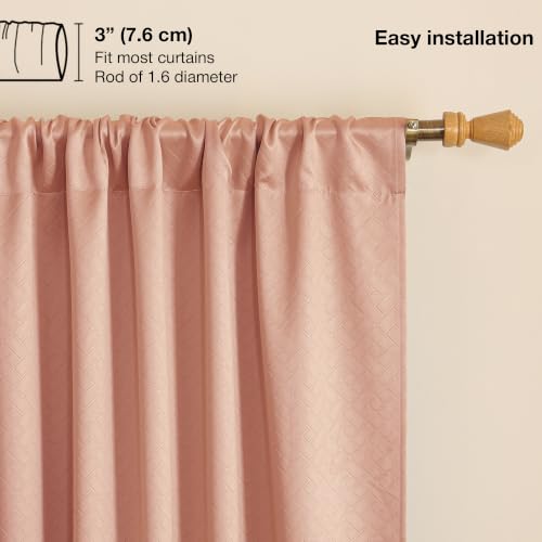 Image of HOMEMONDE 100% True Blackout Curtains 8 Feet Long - Set of 2 Curtains| Embossed Design | Light Block Thermal Insulated & Noise Reducing Top Style Rod Pocket Curtains (Off White, 96Inch)