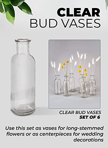 Serene Spaces Living Clear Glass Bud Vases – Vintage Apothecary Jars, Decorative Bottles for Weddings, Antique-Style Centerpieces, and Flower Arrangements - Set of 6 (6.5" Tall & 2" Diameter) - Thumbnail 6