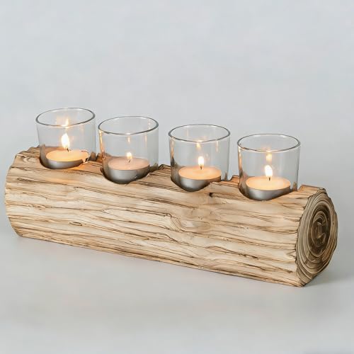 Romadedi Adventskranz Holz Länglich Kerzenhalter：mit 4 Glas...