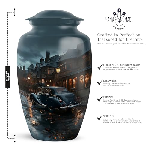 Image of Personalized Car - Funeral Urns For Adult Ashes Women - Large Burial Urn For Human Ashes Adult Male - Cremation Urns For Men - 10 Inch - Large With Velvet Bag - Memorial Urns For Human Ashes