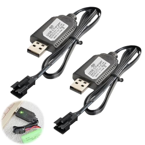 2 Pack Chargeur LiPo 2s 7.4V USBavec Connecteur SM-3P Universel Câble RC Batterie Voiture Compatible avec Véhicule Buggy Drone Bateau Avion Hélicoptère...