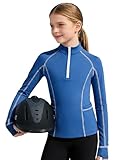 Loodgao Bambine T-Shirt Equitazione Aderente Maglietta Equestre Corsa Camicette da Torneo Equitazione Maglia Sportiva da Allenamento con Zip Sweatshirt Blu 9-10 Anni