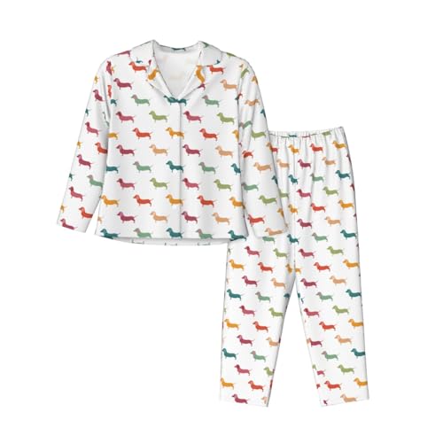 Pyjama manches longues femme motif teckel | Vêtements de nuit confortables ensemble deux pièces