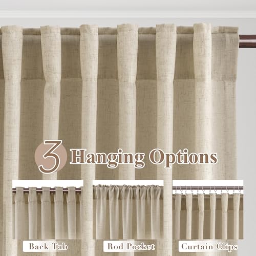 Image of Joywell Extra Long Linen Curtains 112 Inches for Living Room Eggshell Beige