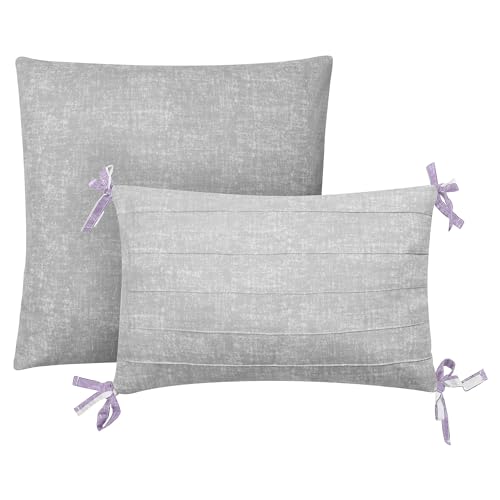 Image of Juicy Couture Cabana Stripe Reversible Bedding Set - Twin /Twin XL Size - Lavender /White Stripe Print - 5 Piece Set - Includes 1 66 inch x 90 inch Comforter, 3 Decorative Pillows, 1 Sham