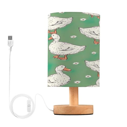 SDMKA Doodled Ducks Bedside Table Lamp for Bedroom, Minimalist Nightstand Lamp with Round Fabric Shade for Living Room, Office, No Bulb Required