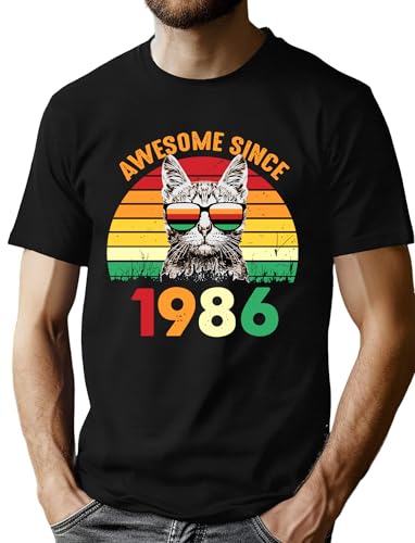 VVNTY 40th Birthday T-Shirts Men Awesome Since 1986 Shirts Mens Vintage 40th Birthday Gifts Tops (1986-Black1,M)