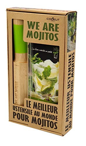 COOKUT - Coffret We are Mojito - Le ustensile à mojitos au Monde - Réalisez de délicieux mojitos Maison - Outil 4 en 1 - Pack avec 2 pailles en Verre et 1 Livre de Recettes