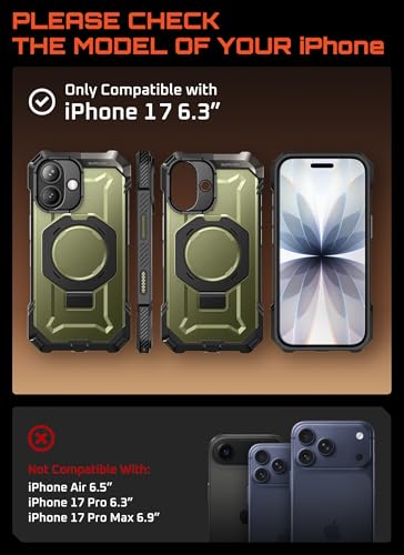 Image of SUPCASE for iPhone 17 Case with Stand & Camera Control Button, Green | Compatible with MagSafe, Military-Grade Drop Protection, Anti-Slip Grip, Heavy Duty Magnetic Phone Case, Unicorn Beetle Grip