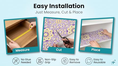 Image of Dribble EVA Shelf Liner Mat 45x500cm Roll, Non Slip Drawer & Cabinet Liner for Kitchen, Waterproof Oilproof Washable Fridge Mat, Anti Skid Cupboard Wardrobe Multipurpose Mat (Purple /Yellow)