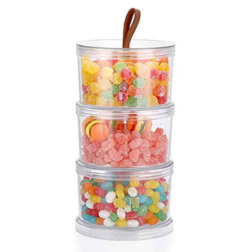 SUMTree Boîte de rangement 3 étages en plastique avec poignée empilable transparente ronde pour bonbons pince à cheveux fruits noix